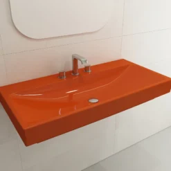 BOCCHI Scala 40" Rectangle Wallmount Fireclay Bathroom Sink, Orange, 3 Faucet Hole, 1079-012-0127