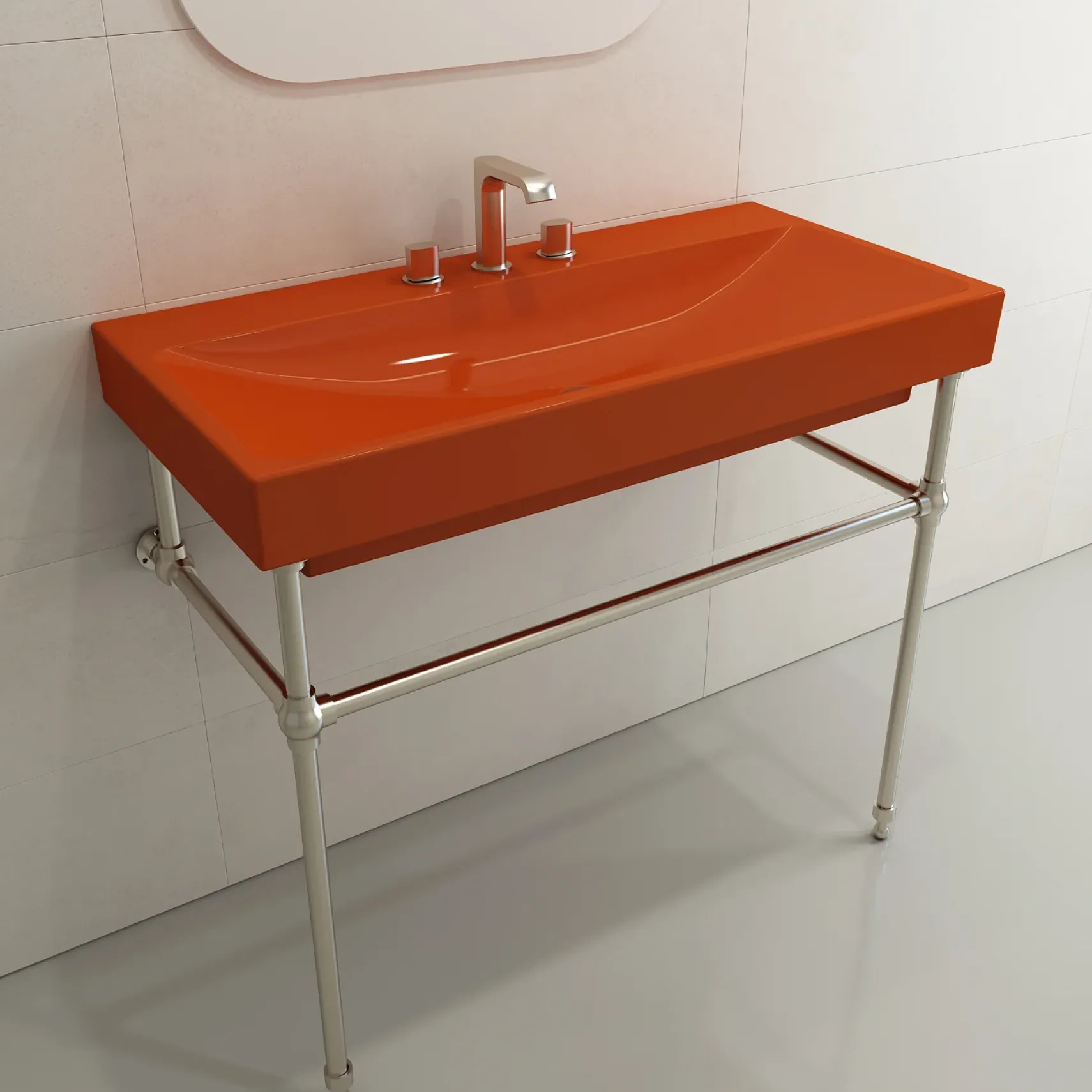 BOCCHI Scala 40" Rectangle Wallmount Fireclay Bathroom Sink, Orange, 3 Faucet Hole, 1079-012-0127