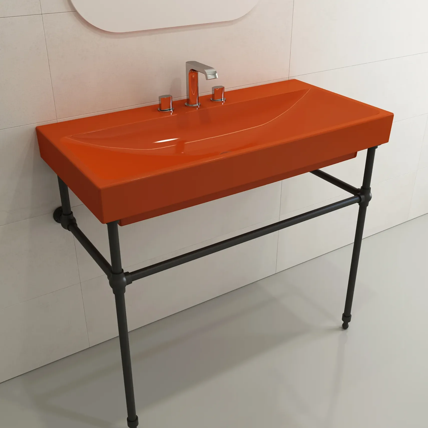 BOCCHI Scala 40" Rectangle Wallmount Fireclay Bathroom Sink, Orange, 3 Faucet Hole, 1079-012-0127