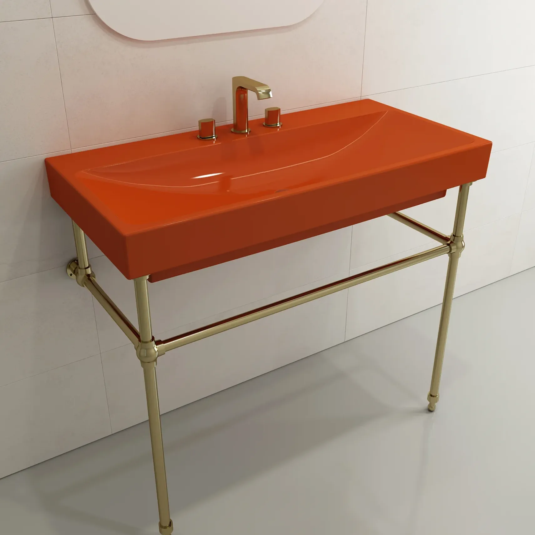BOCCHI Scala 40" Rectangle Wallmount Fireclay Bathroom Sink, Orange, 3 Faucet Hole, 1079-012-0127