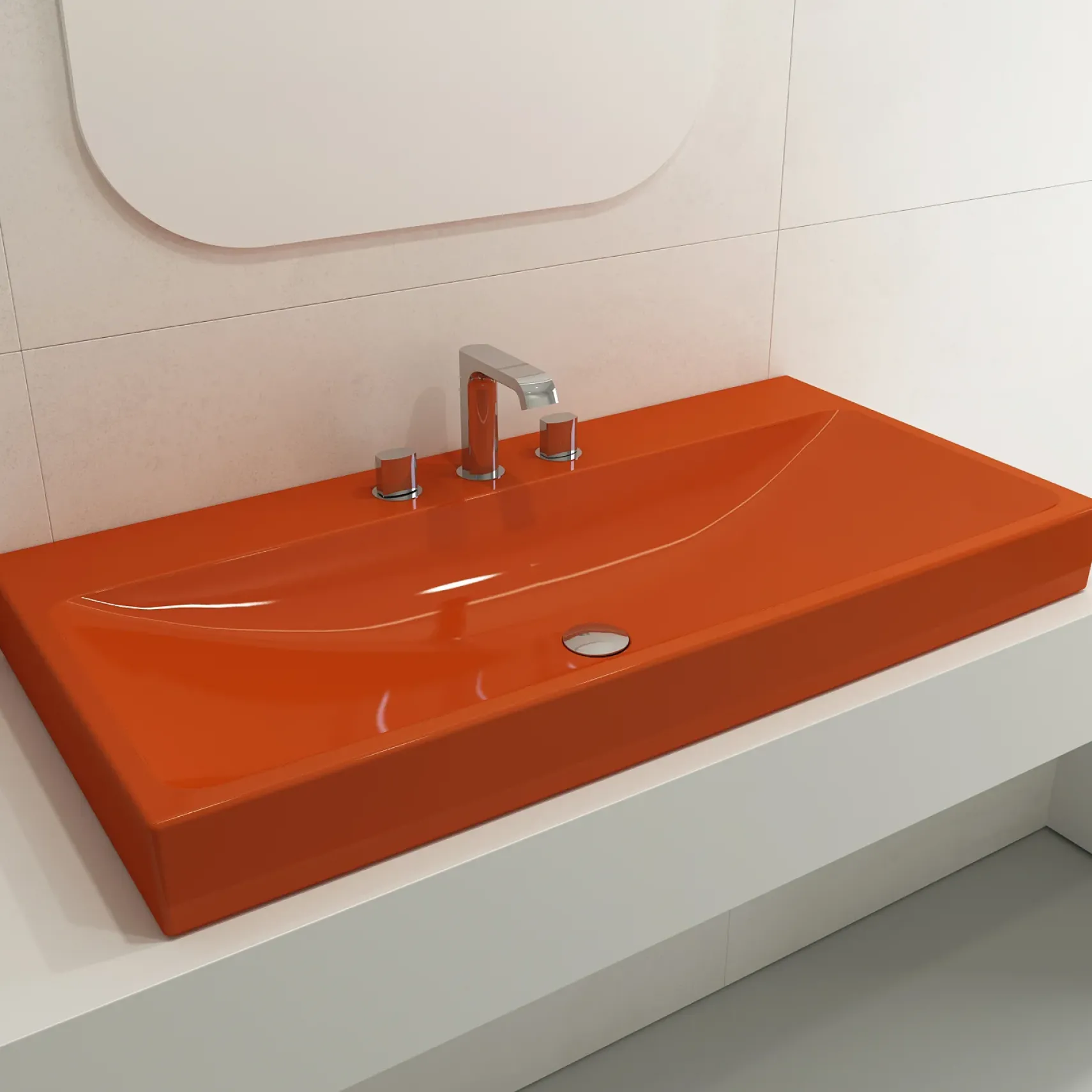 BOCCHI Scala 40" Rectangle Wallmount Fireclay Bathroom Sink, Orange, 3 Faucet Hole, 1079-012-0127