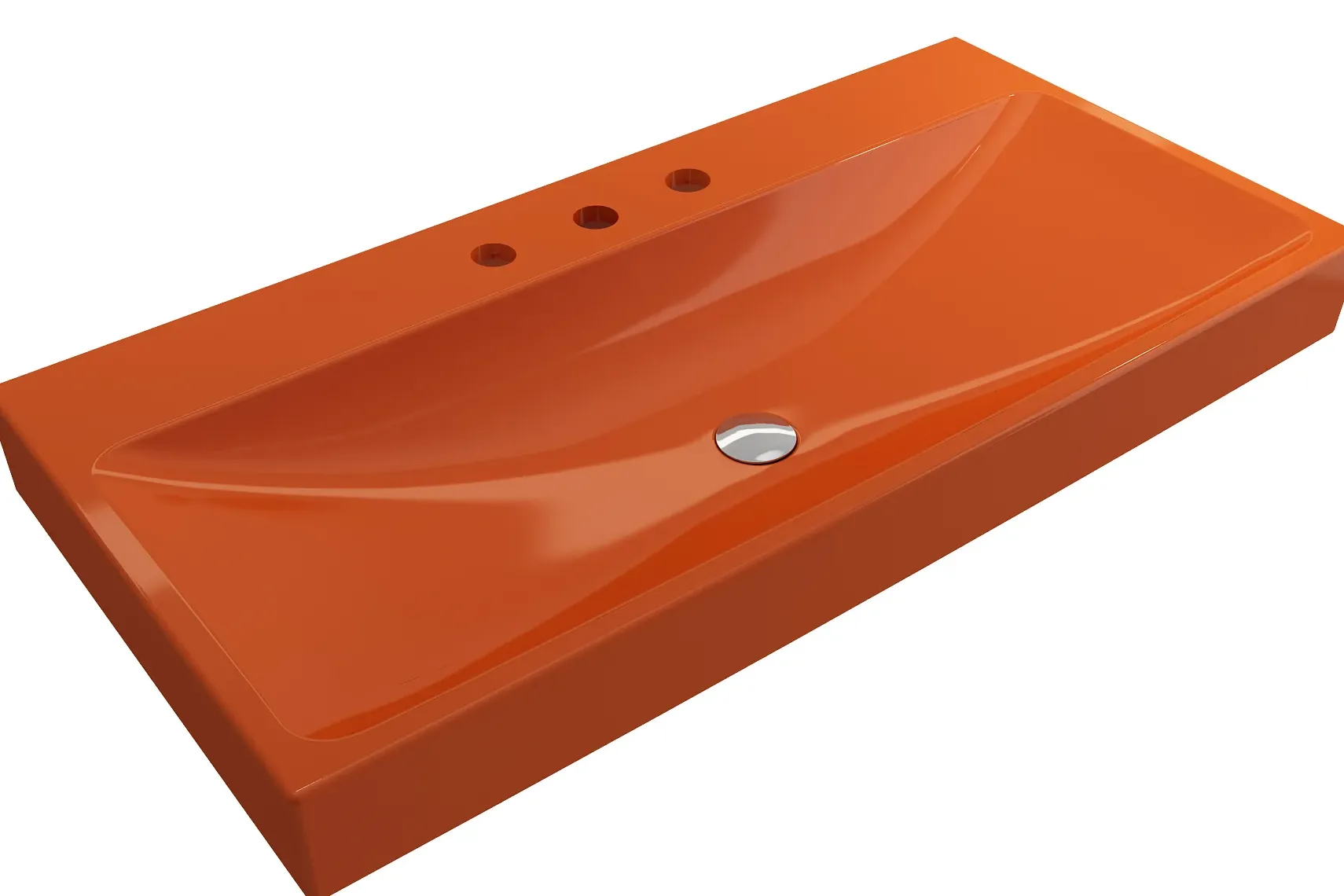 BOCCHI Scala 40" Rectangle Wallmount Fireclay Bathroom Sink, Orange, 3 Faucet Hole, 1079-012-0127