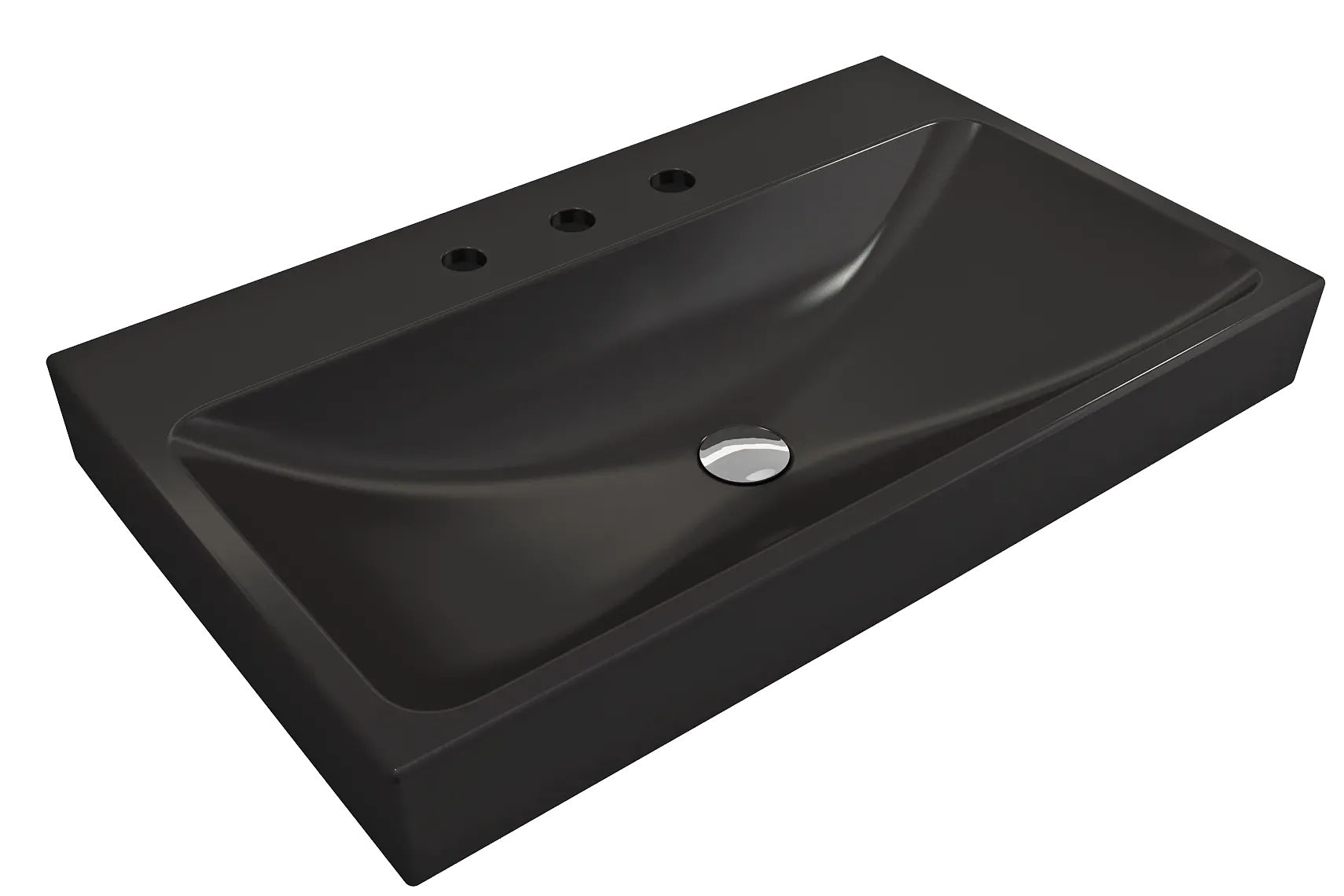 BOCCHI Scala 32" Rectangle Wallmount Fireclay Bathroom Sink, Matte Black, 3 Faucet Hole, 1078-004-0127