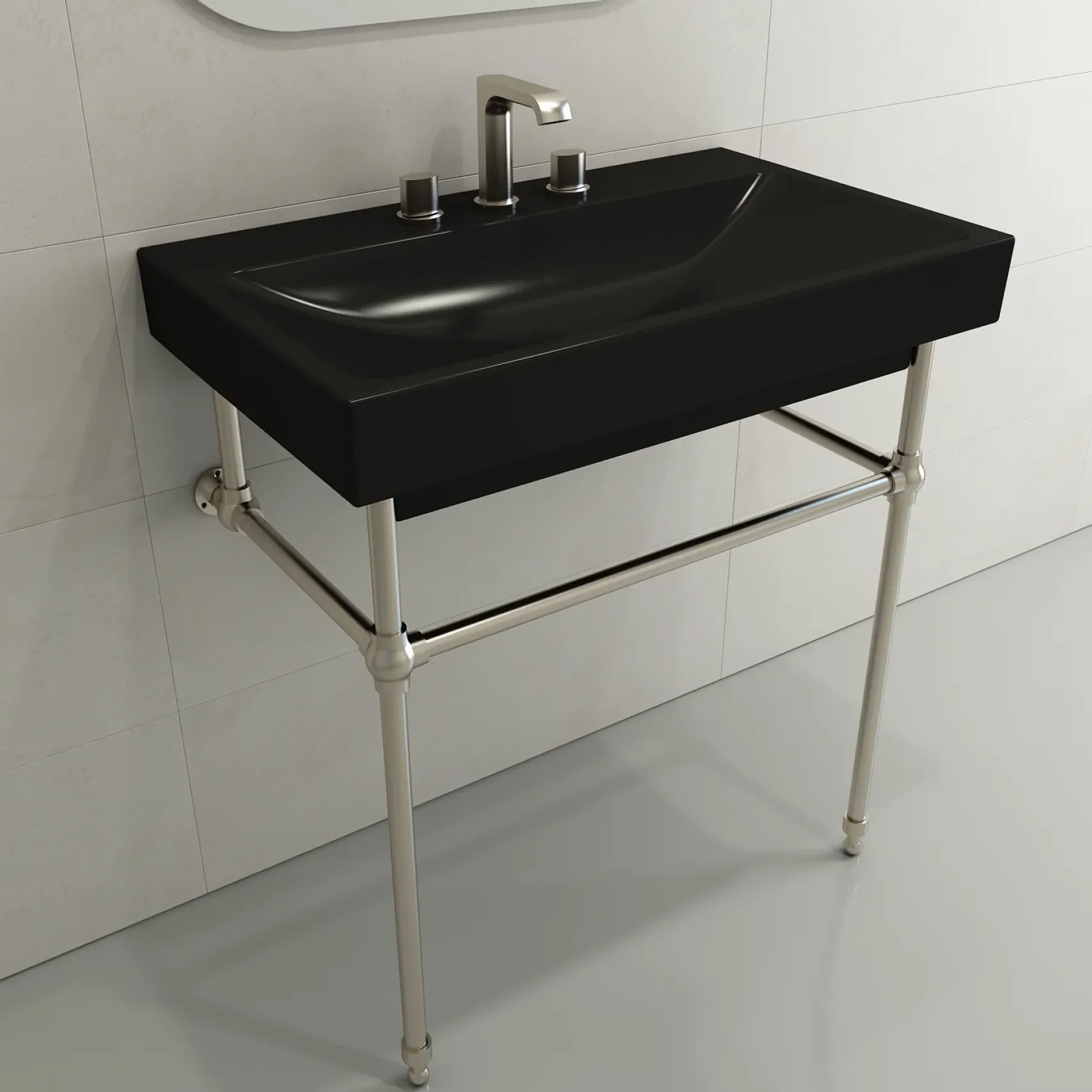 BOCCHI Scala 32" Rectangle Wallmount Fireclay Bathroom Sink, Matte Black, 3 Faucet Hole, 1078-004-0127