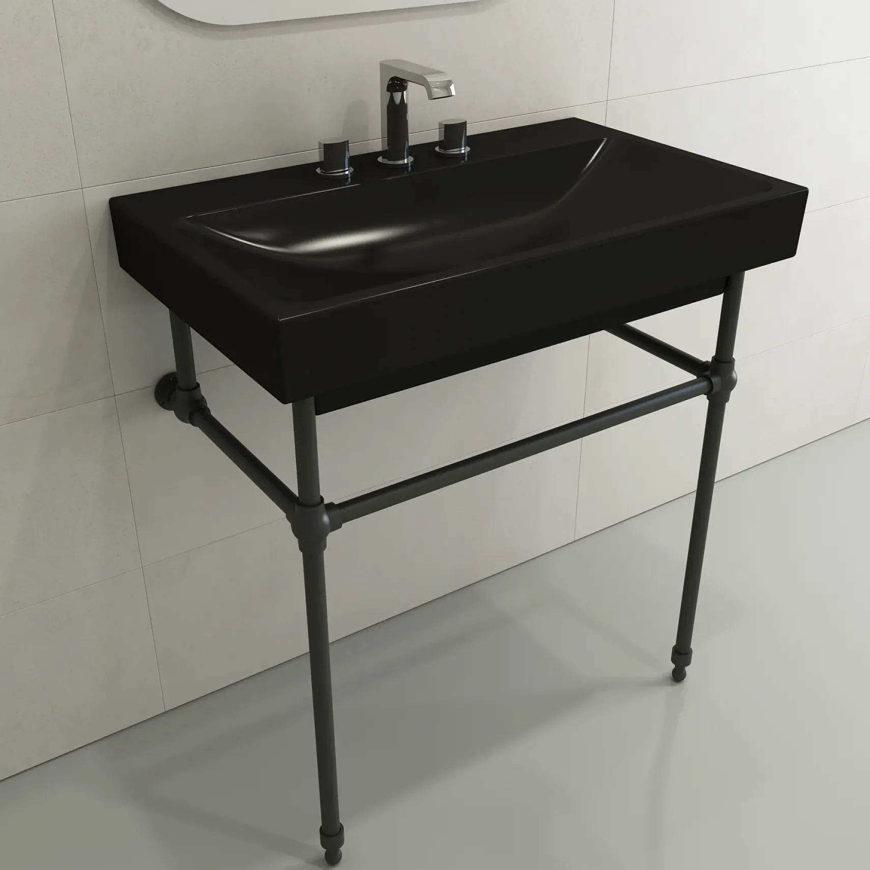 BOCCHI Scala 32" Rectangle Wallmount Fireclay Bathroom Sink, Matte Black, 3 Faucet Hole, 1078-004-0127