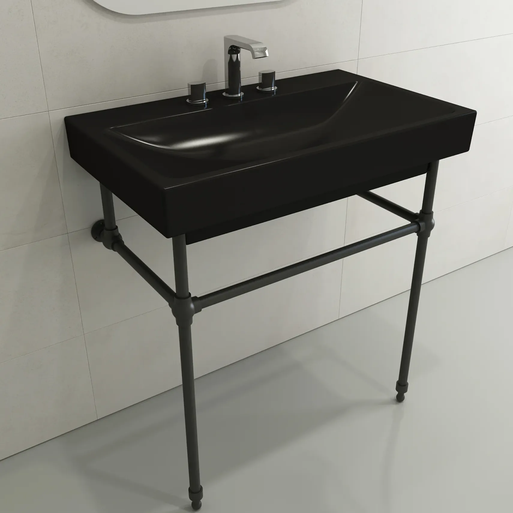 BOCCHI Scala 32" Rectangle Wallmount Fireclay Bathroom Sink, Matte Black, 3 Faucet Hole, 1078-004-0127