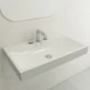 BOCCHI Scala 32" Rectangle Wallmount Fireclay Bathroom Sink, Matte White, 3 Faucet Hole, 1078-002-0127