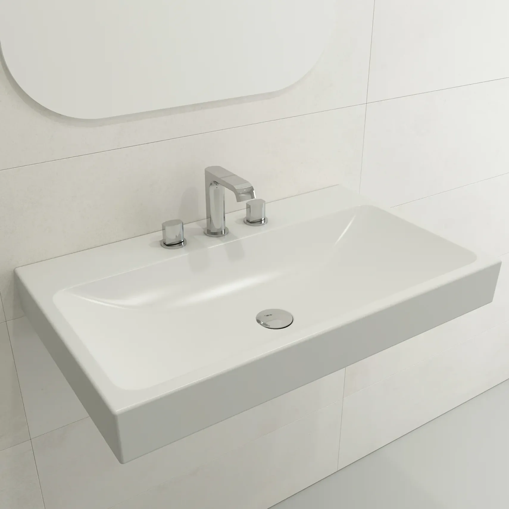 BOCCHI Scala 32" Rectangle Wallmount Fireclay Bathroom Sink, Matte White, 3 Faucet Hole, 1078-002-0127