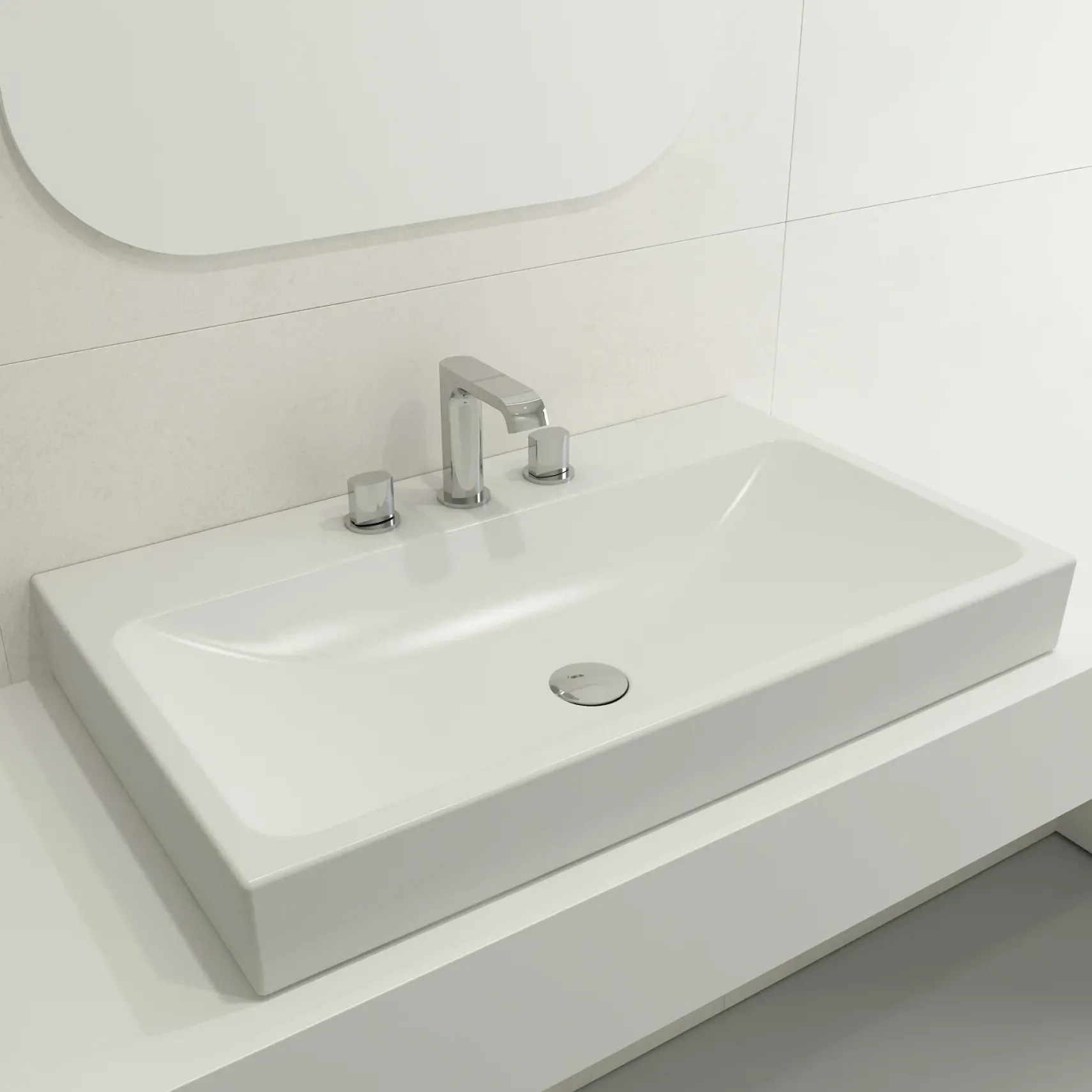 BOCCHI Scala 32" Rectangle Wallmount Fireclay Bathroom Sink, Matte White, 3 Faucet Hole, 1078-002-0127