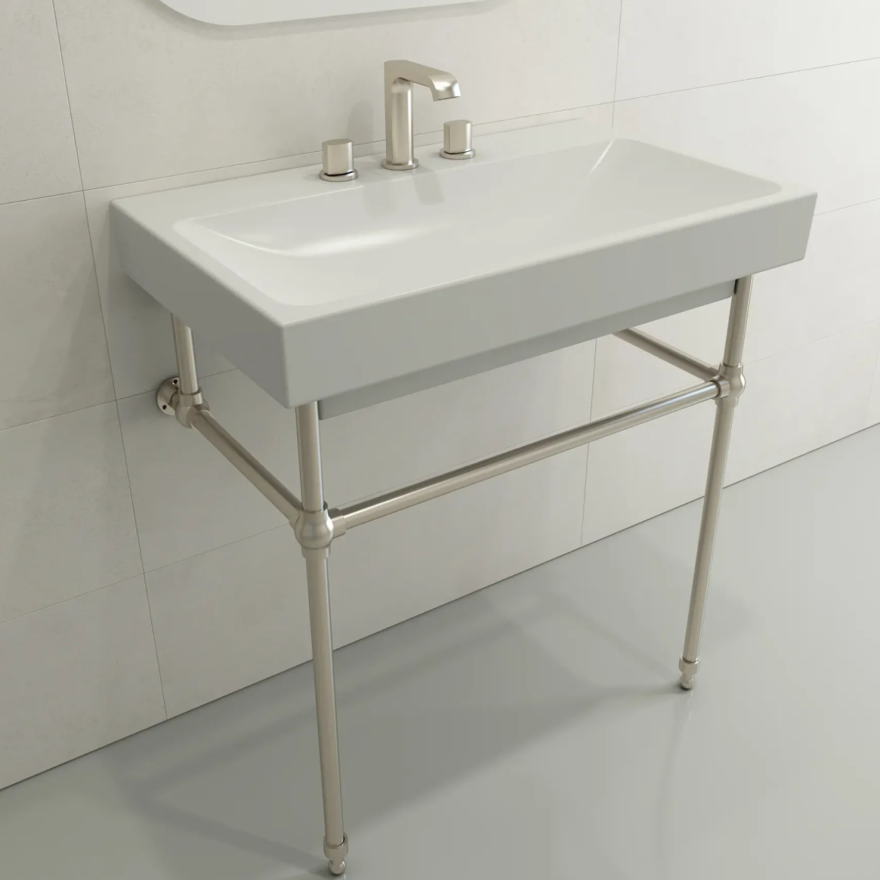 BOCCHI Scala 32" Rectangle Wallmount Fireclay Bathroom Sink, Matte White, 3 Faucet Hole, 1078-002-0127
