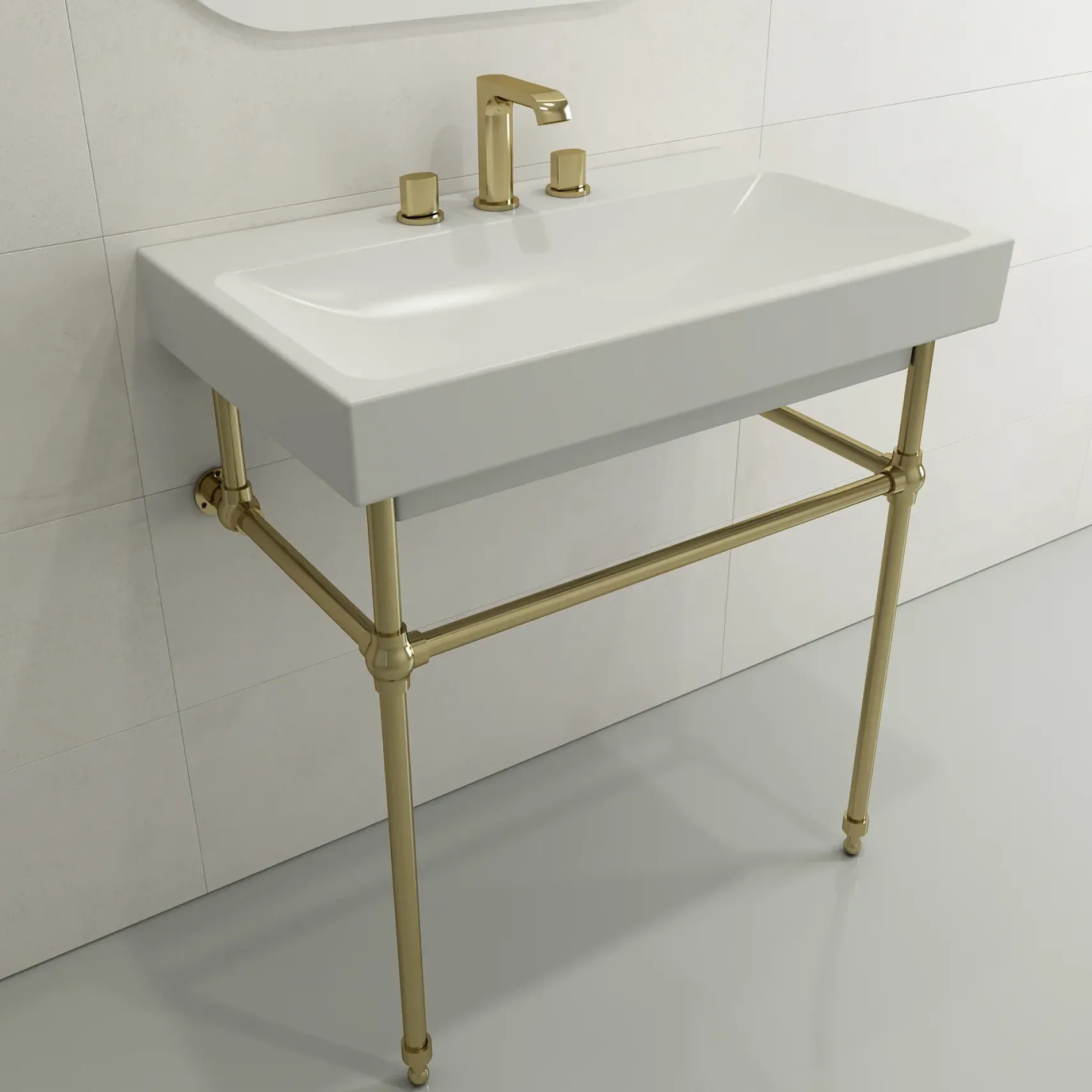 BOCCHI Scala 32" Rectangle Wallmount Fireclay Bathroom Sink, Matte White, 3 Faucet Hole, 1078-002-0127