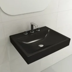 BOCCHI Scala 24" Rectangle Wallmount Fireclay Bathroom Sink, Matte Black, 3 Faucet Hole, 1077-004-0127