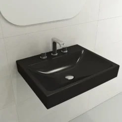 BOCCHI Scala 24" Rectangle Wallmount Fireclay Bathroom Sink, Matte Black, 3 Faucet Hole, 1077-004-0127