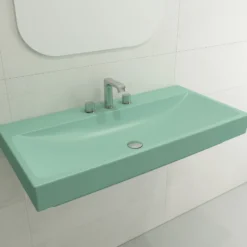 BOCCHI Scala 40" Rectangle Wallmount Fireclay Bathroom Sink, Matte Mint Green, 3 Faucet Hole, 1079-033-0127