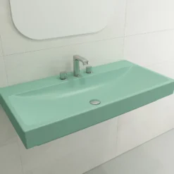 BOCCHI Scala 40" Rectangle Wallmount Fireclay Bathroom Sink, Matte Mint Green, 3 Faucet Hole, 1079-033-0127
