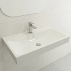 BOCCHI Scala 32" Rectangle Wallmount Fireclay Bathroom Sink, White, Single Faucet Hole, 1078-001-0126