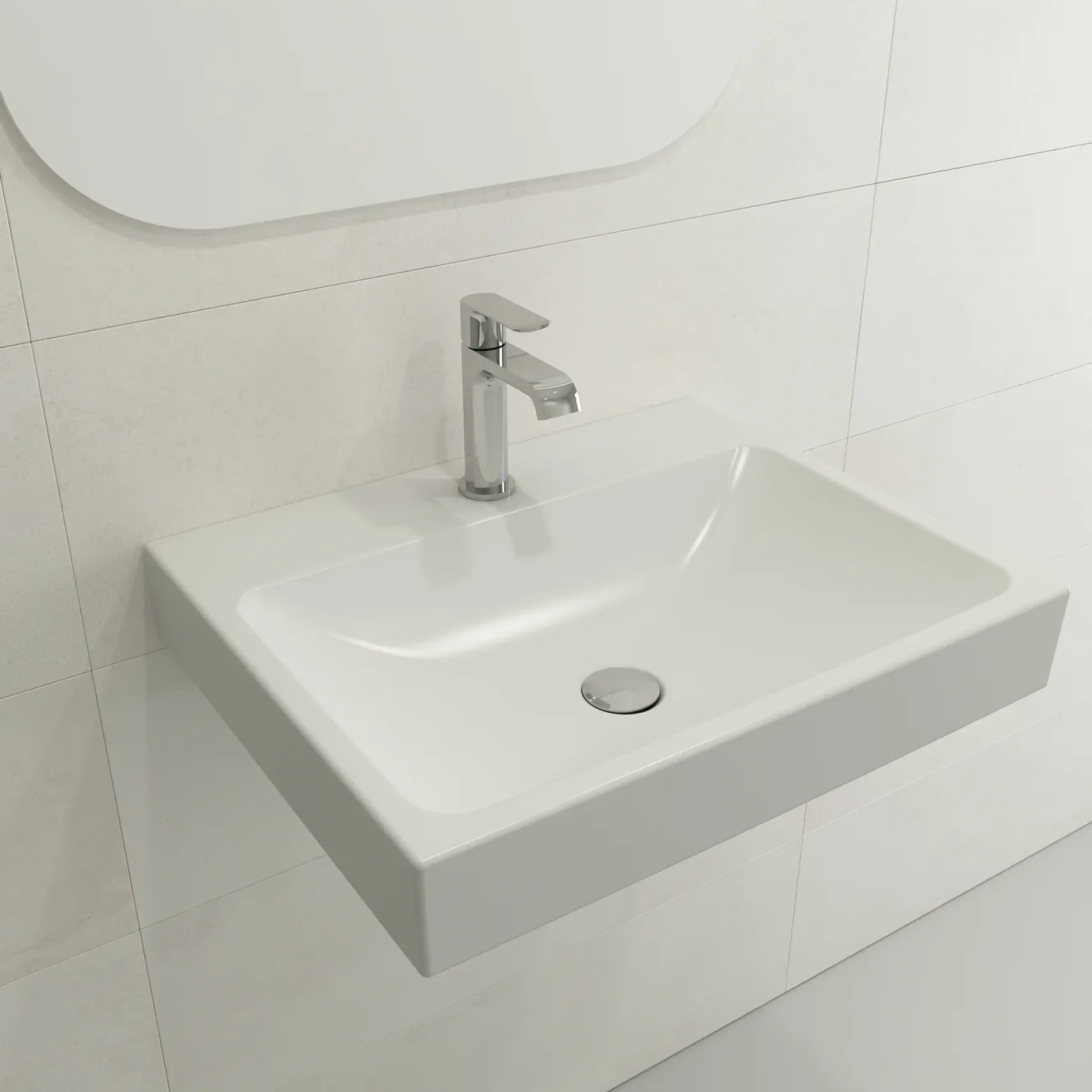 BOCCHI Scala 24" Rectangle Wallmount Fireclay Bathroom Sink, Matte White, Single Faucet Hole, 1077-002-0126