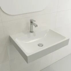 BOCCHI Scala 24" Rectangle Wallmount Fireclay Bathroom Sink, Matte White, Single Faucet Hole, 1077-002-0126