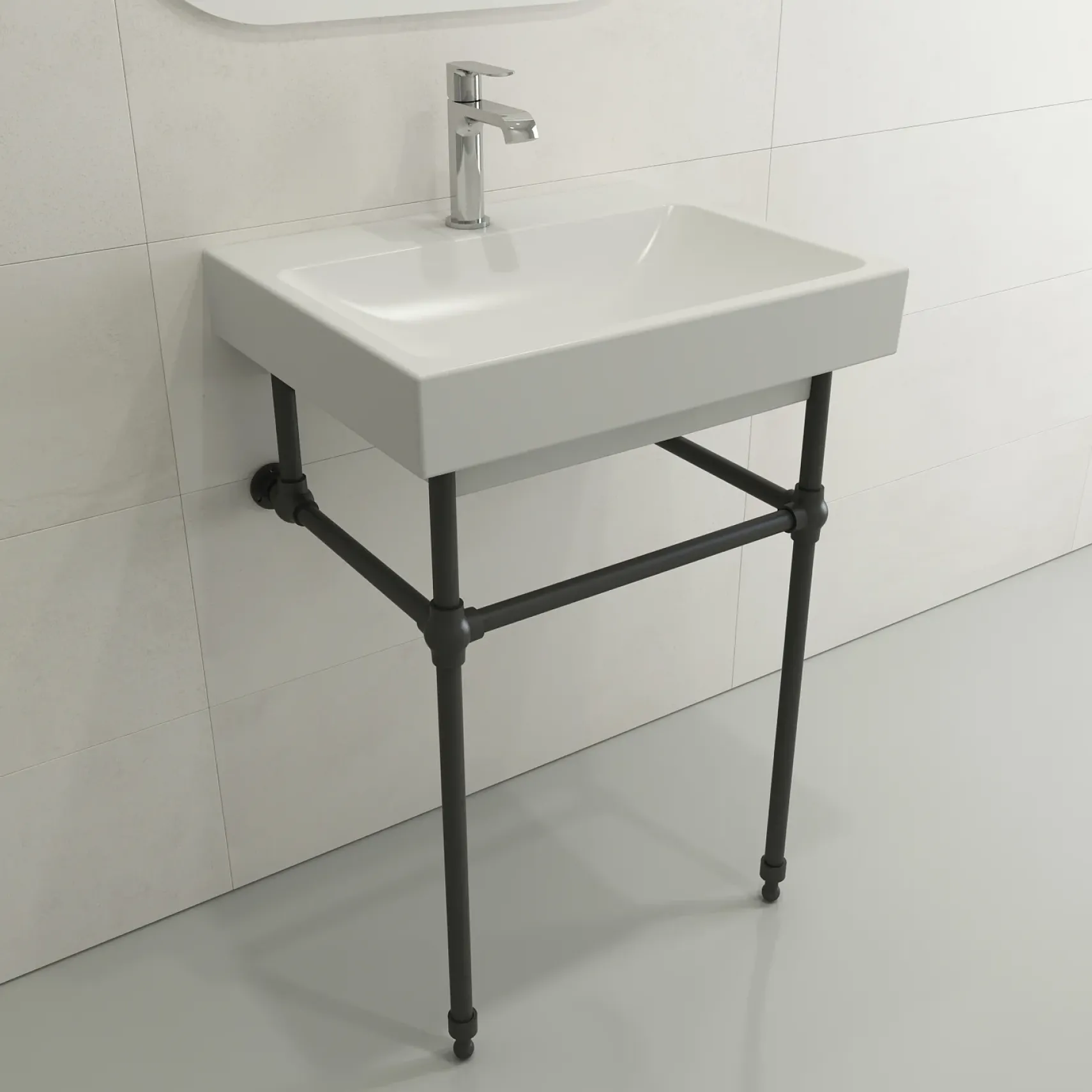 BOCCHI Scala 24" Rectangle Wallmount Fireclay Bathroom Sink, Matte White, Single Faucet Hole, 1077-002-0126