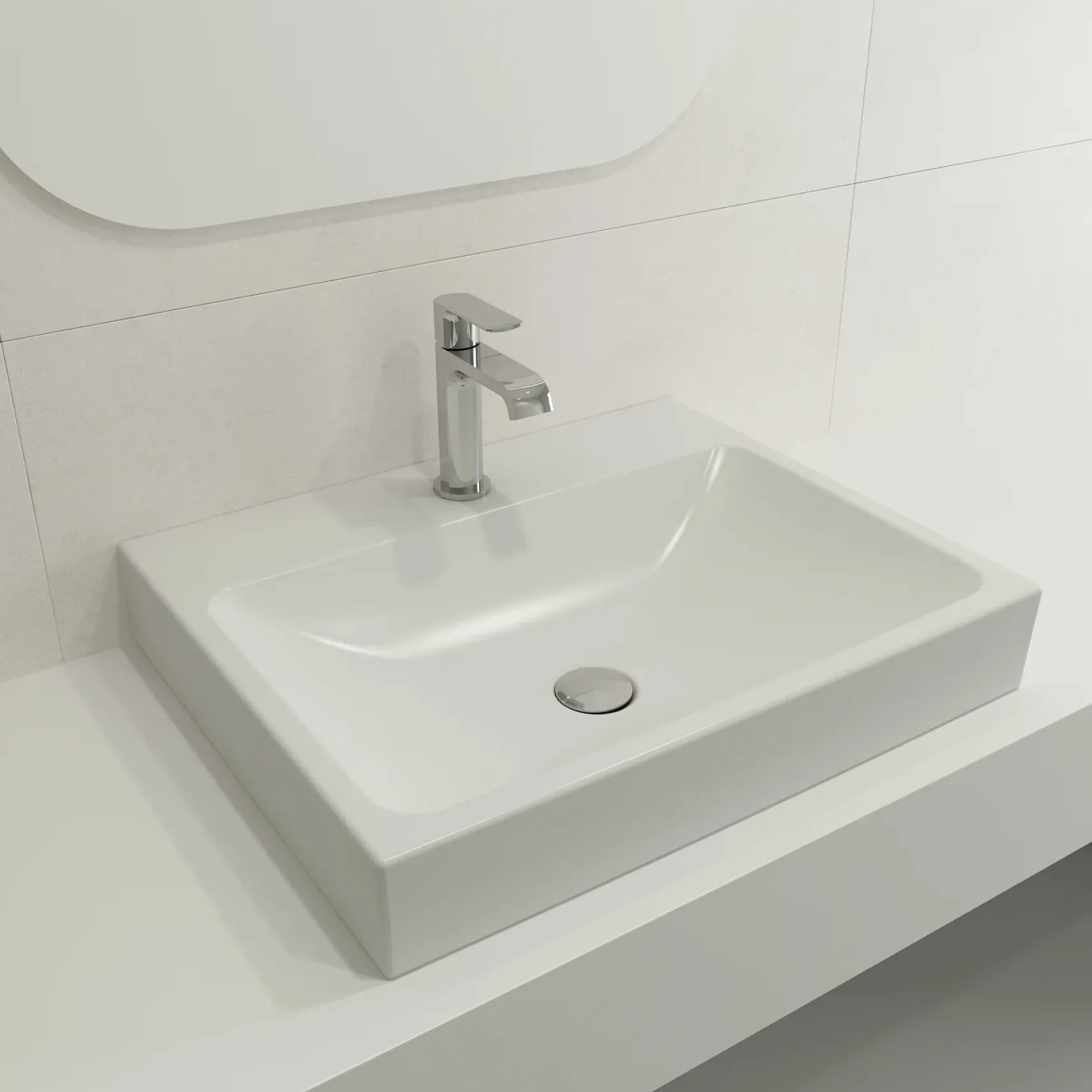 BOCCHI Scala 24" Rectangle Wallmount Fireclay Bathroom Sink, Matte White, Single Faucet Hole, 1077-002-0126