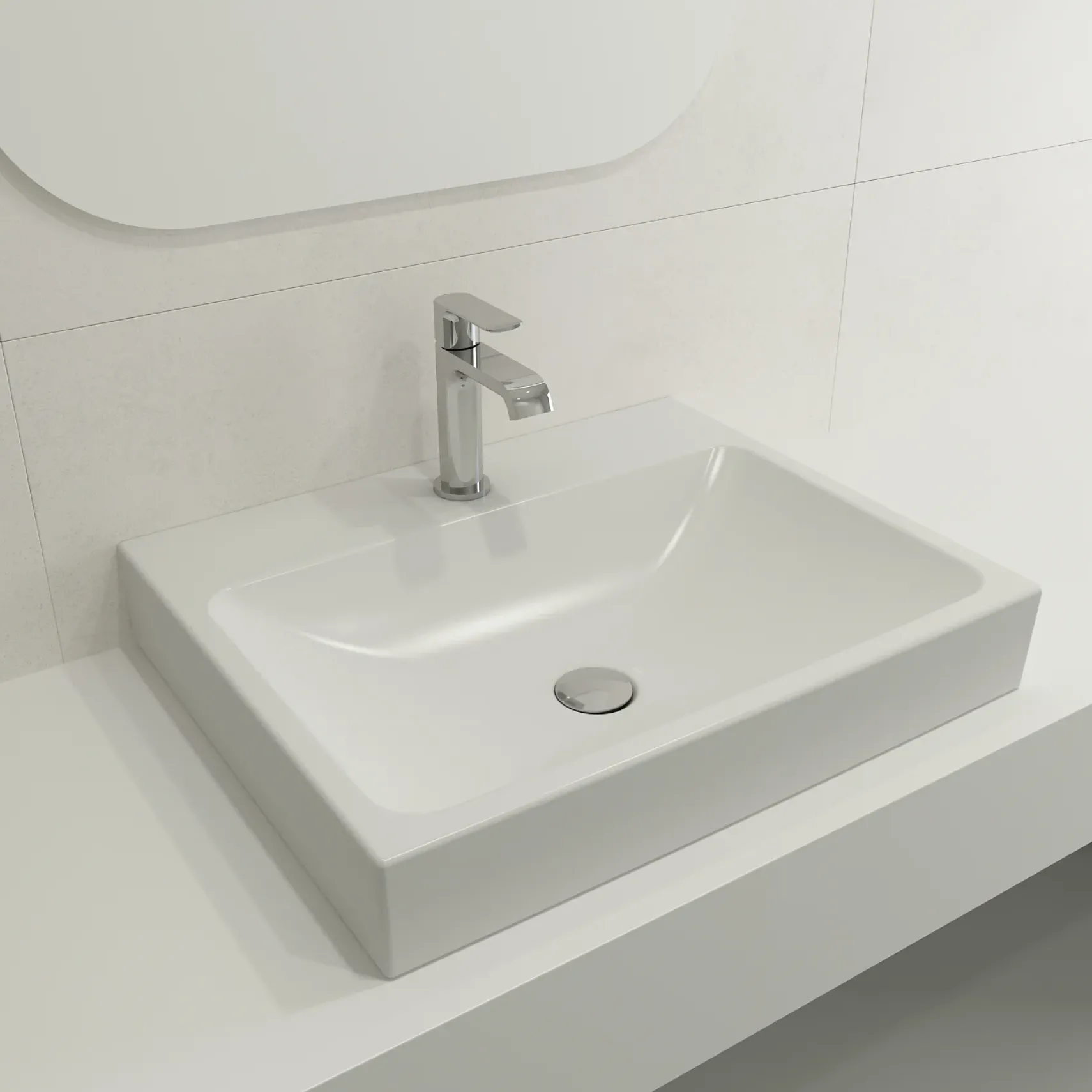 BOCCHI Scala 24" Rectangle Wallmount Fireclay Bathroom Sink, Matte White, Single Faucet Hole, 1077-002-0126