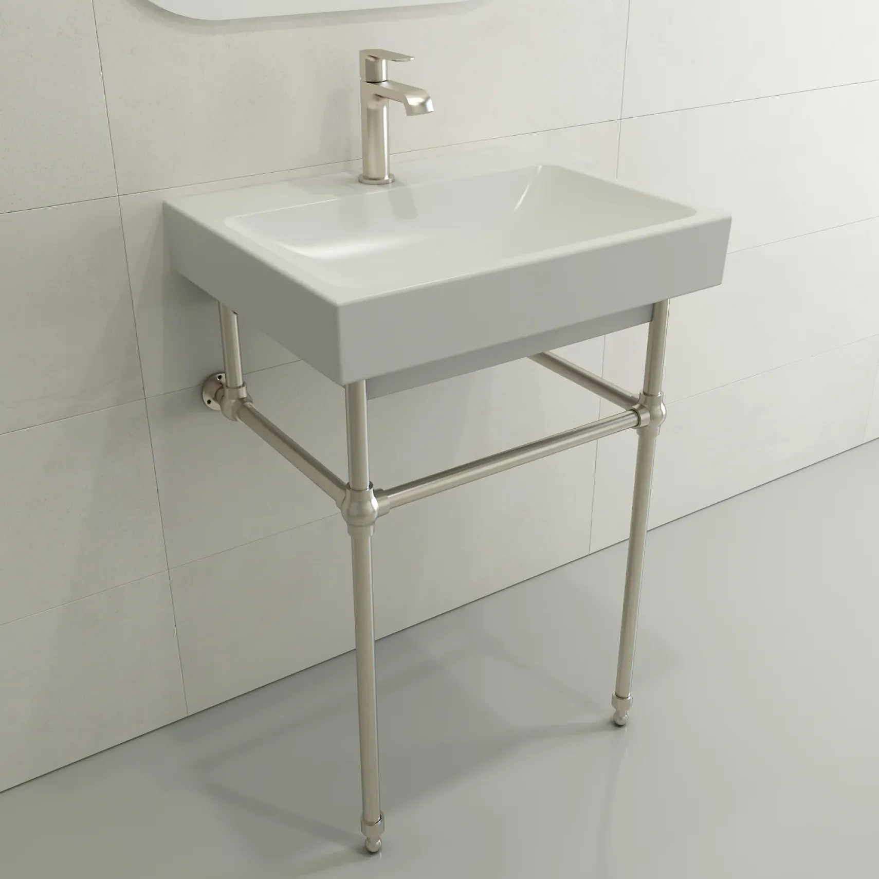 BOCCHI Scala 24" Rectangle Wallmount Fireclay Bathroom Sink, Matte White, Single Faucet Hole, 1077-002-0126
