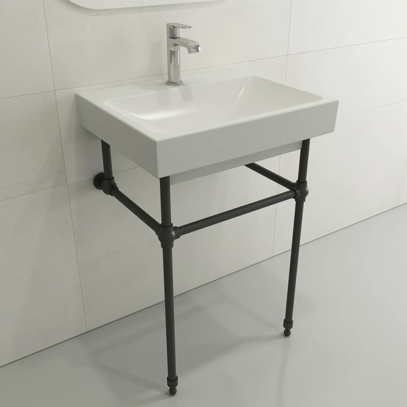 BOCCHI Scala 24" Rectangle Wallmount Fireclay Bathroom Sink, Matte White, Single Faucet Hole, 1077-002-0126