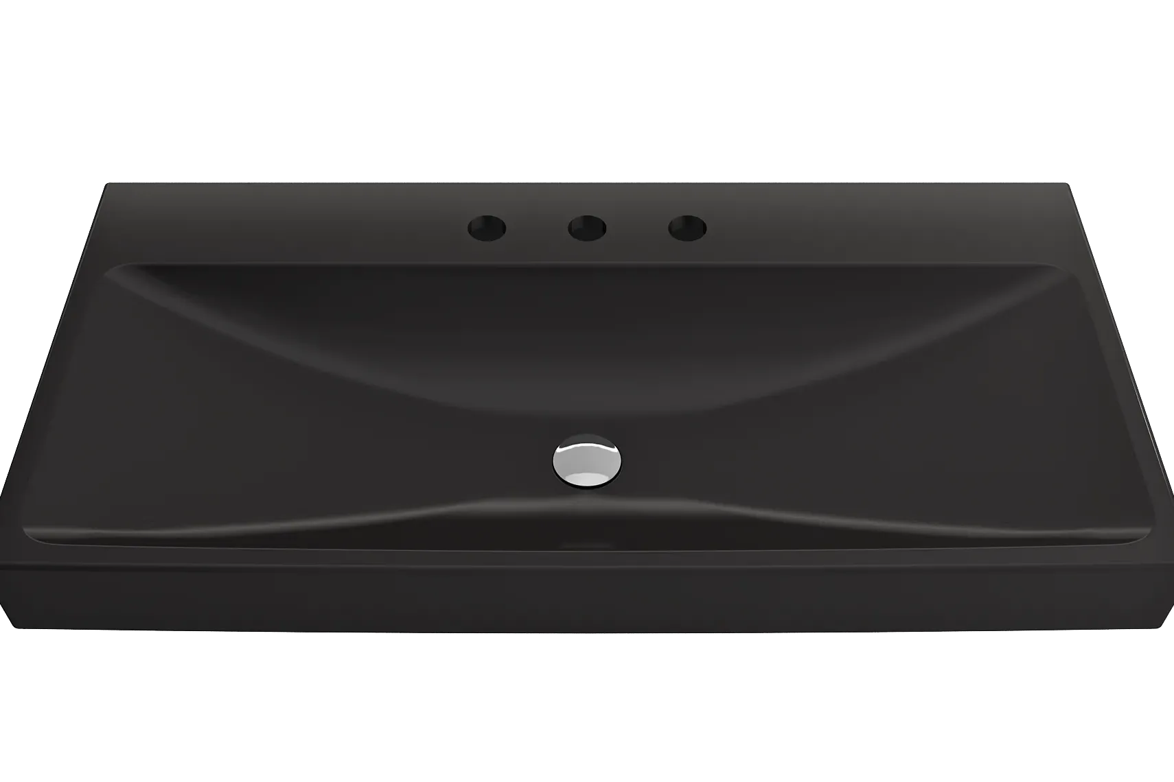 BOCCHI Scala 40" Rectangle Wallmount Fireclay Bathroom Sink, Matte Black, 3 Faucet Hole, 1079-004-0127