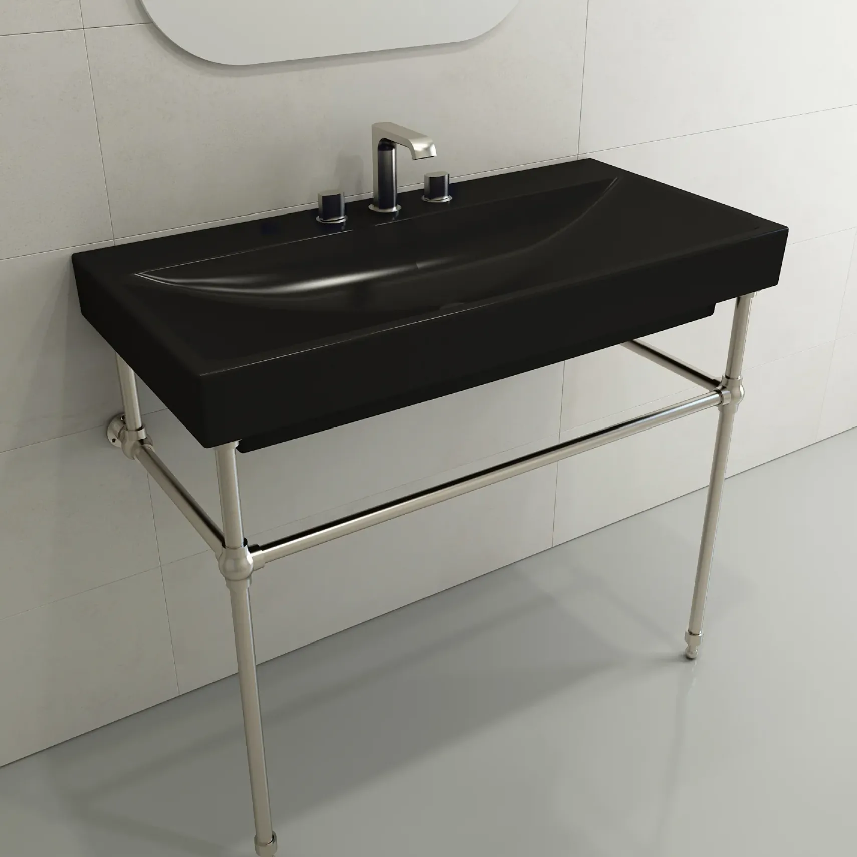 BOCCHI Scala 40" Rectangle Wallmount Fireclay Bathroom Sink, Matte Black, 3 Faucet Hole, 1079-004-0127