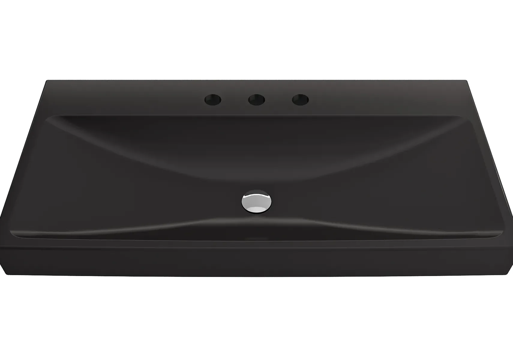 BOCCHI Scala 40" Rectangle Wallmount Fireclay Bathroom Sink, Matte Black, 3 Faucet Hole, 1079-004-0127