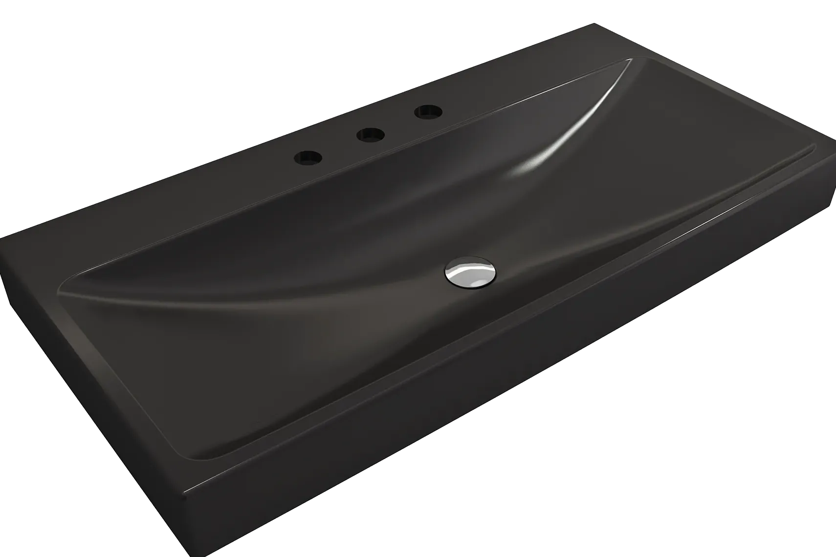 BOCCHI Scala 40" Rectangle Wallmount Fireclay Bathroom Sink, Matte Black, 3 Faucet Hole, 1079-004-0127