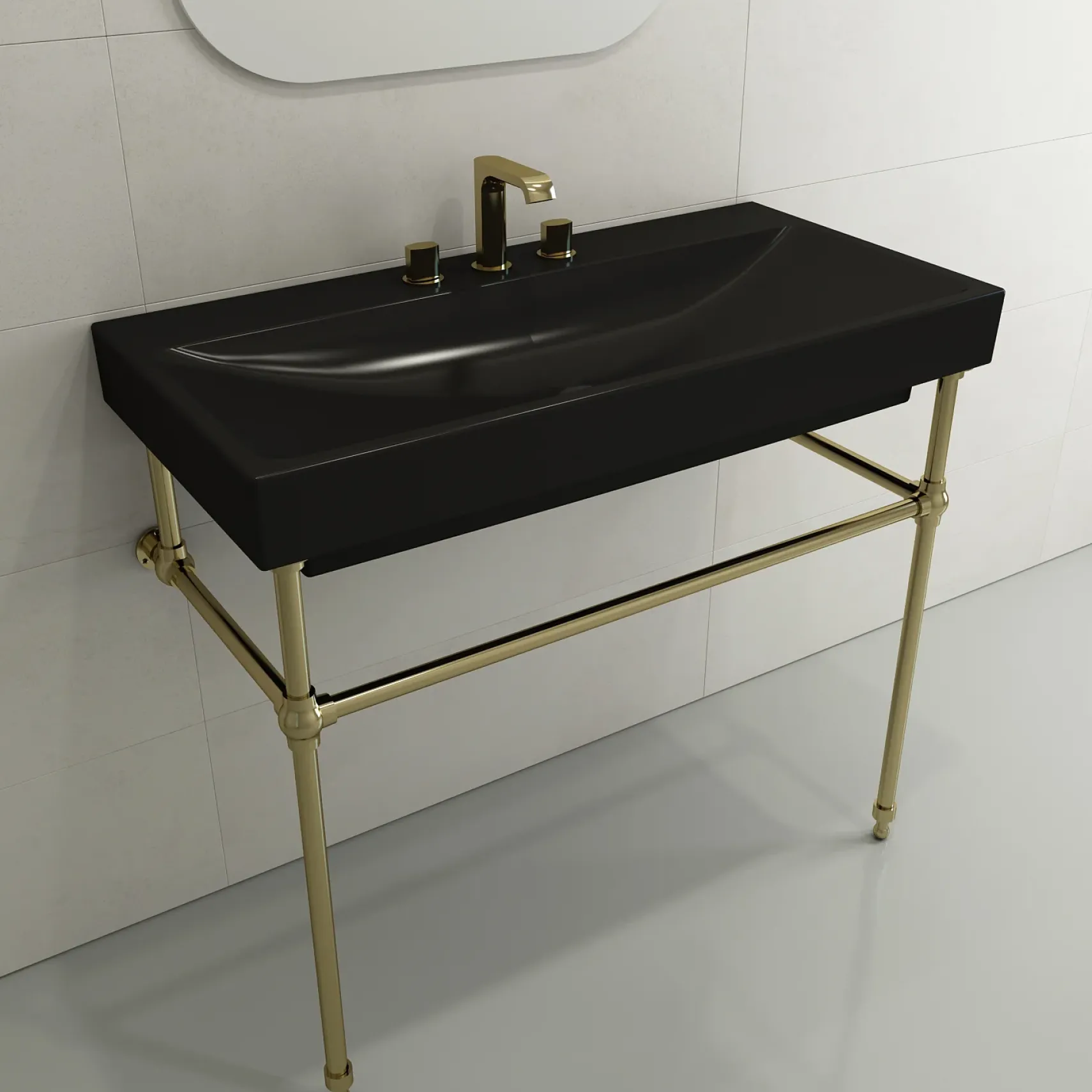 BOCCHI Scala 40" Rectangle Wallmount Fireclay Bathroom Sink, Matte Black, 3 Faucet Hole, 1079-004-0127