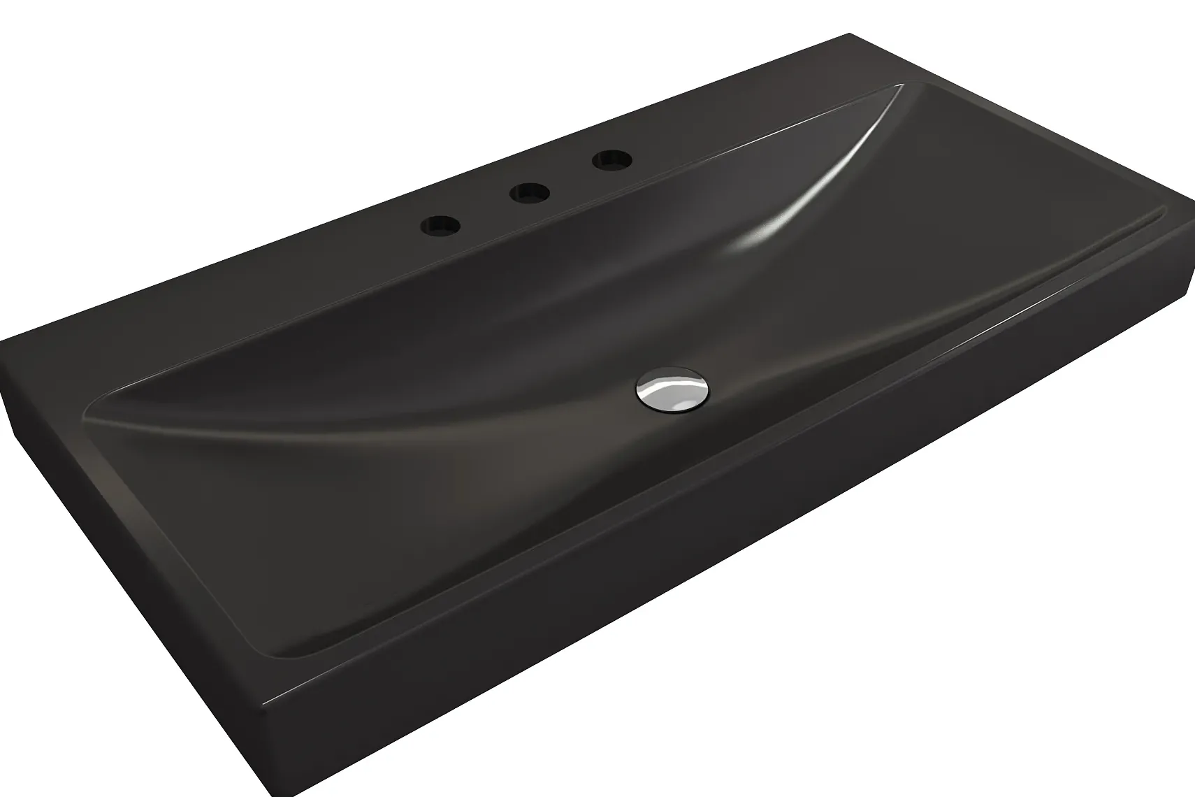 BOCCHI Scala 40" Rectangle Wallmount Fireclay Bathroom Sink, Matte Black, 3 Faucet Hole, 1079-004-0127