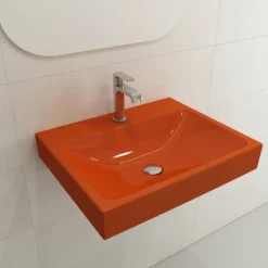 BOCCHI Scala 24" Rectangle Wallmount Fireclay Bathroom Sink, Orange, Single Faucet Hole, 1077-012-0126