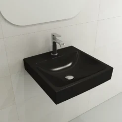 BOCCHI Scala 19" Square Wallmount Fireclay Bathroom Sink, Matte Black, Single Faucet Hole, 1076-004-0126