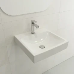 BOCCHI Scala 19" Square Wallmount Fireclay Bathroom Sink, White, Single Faucet Hole, 1076-001-0126