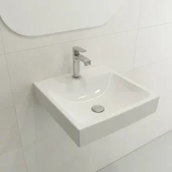 BOCCHI Scala 19" Square Wallmount Fireclay Bathroom Sink, White, Single Faucet Hole, 1076-001-0126