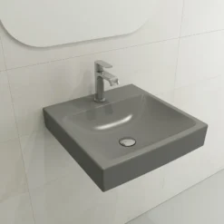 BOCCHI Scala 19" Square Wallmount Fireclay Bathroom Sink, Matte Gray, Single Faucet Hole, 1076-006-0126