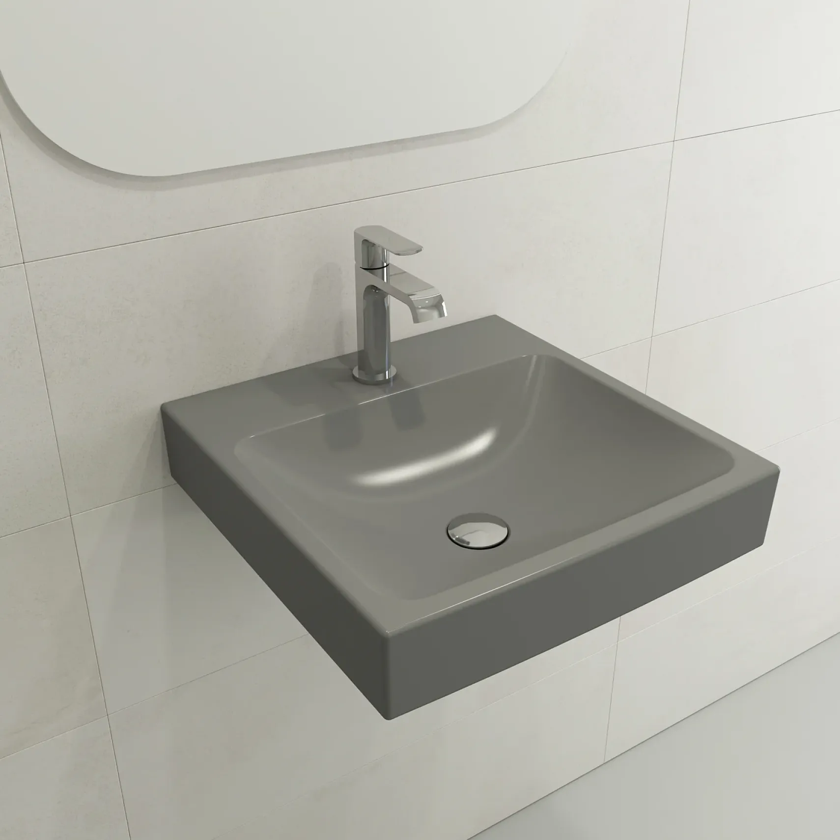 BOCCHI Scala 19" Square Wallmount Fireclay Bathroom Sink, Matte Gray, Single Faucet Hole, 1076-006-0126