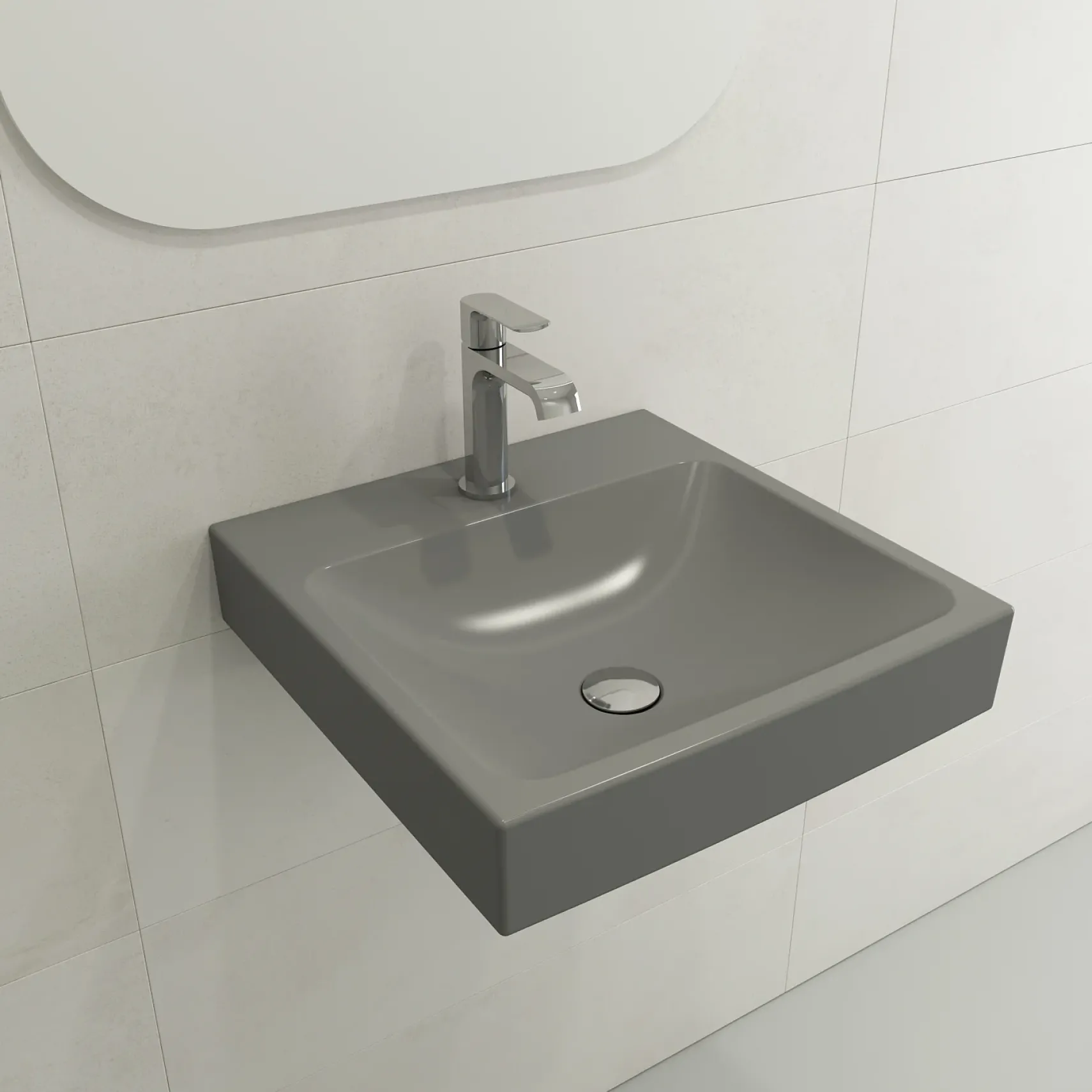 BOCCHI Scala 19" Square Wallmount Fireclay Bathroom Sink, Matte Gray, Single Faucet Hole, 1076-006-0126