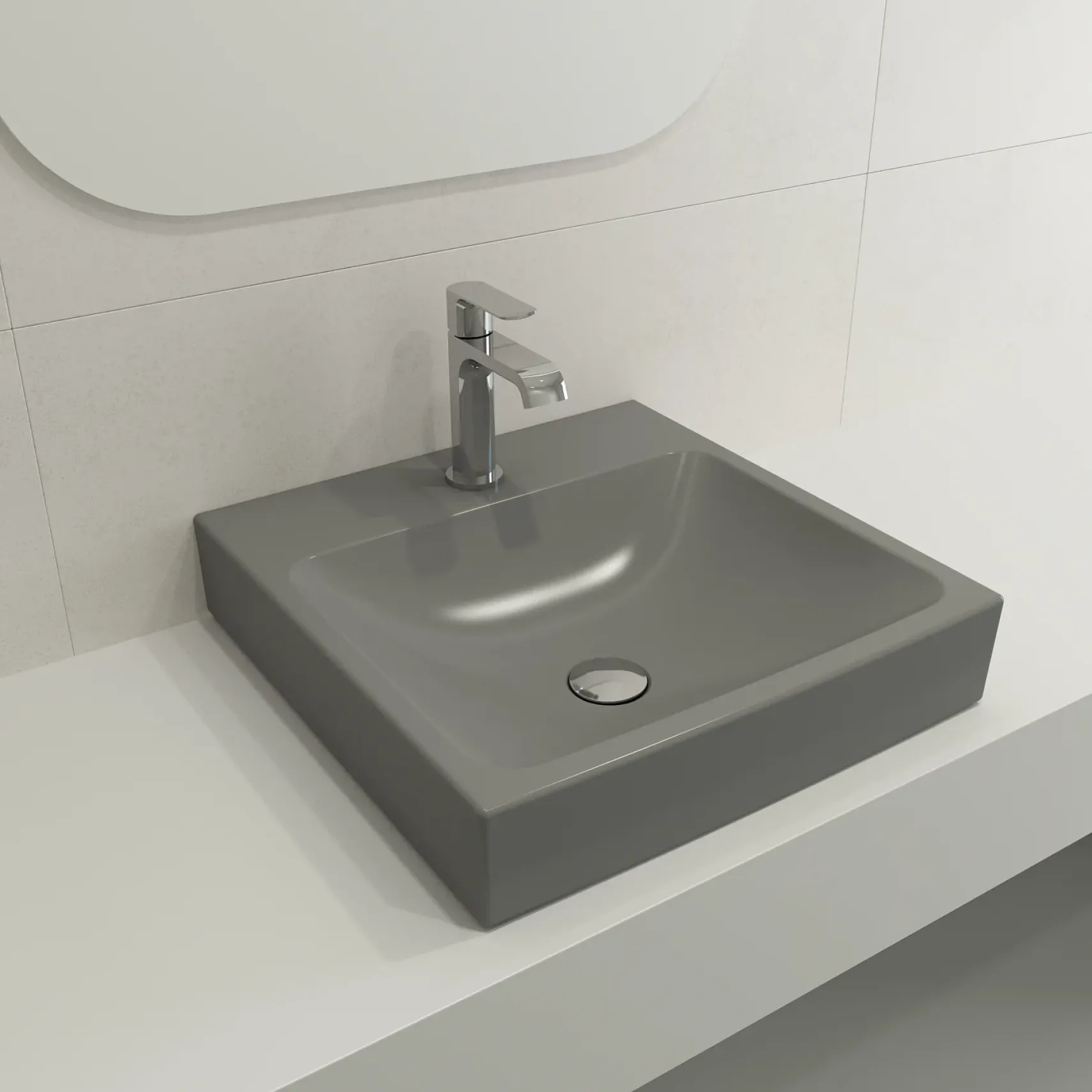 BOCCHI Scala 19" Square Wallmount Fireclay Bathroom Sink, Matte Gray, Single Faucet Hole, 1076-006-0126