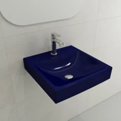 BOCCHI Scala 19" Square Wallmount Fireclay Bathroom Sink, Sapphire Blue, Single Faucet Hole, 1076-010-0126