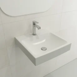BOCCHI Scala 19" Square Wallmount Fireclay Bathroom Sink, Matte White, Single Faucet Hole, 1076-002-0126