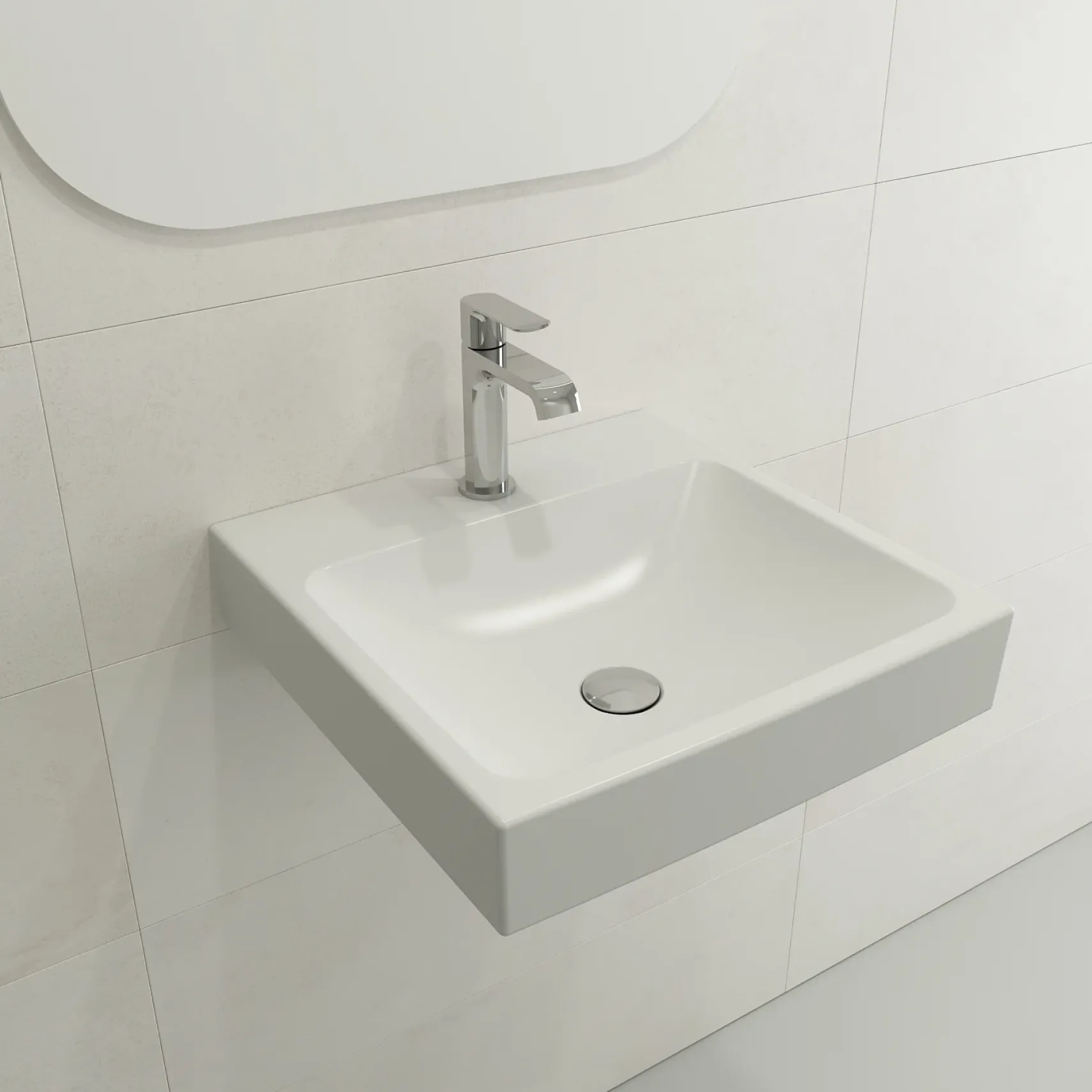 BOCCHI Scala 19" Square Wallmount Fireclay Bathroom Sink, Matte White, Single Faucet Hole, 1076-002-0126