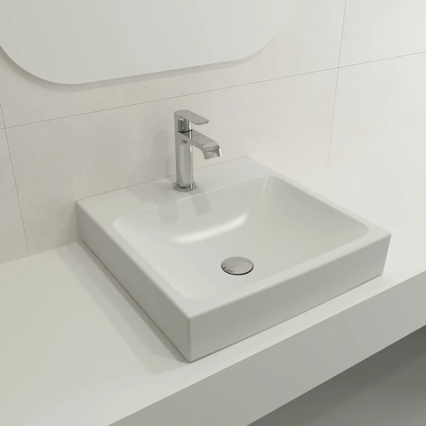 BOCCHI Scala 19" Square Wallmount Fireclay Bathroom Sink, Matte White, Single Faucet Hole, 1076-002-0126