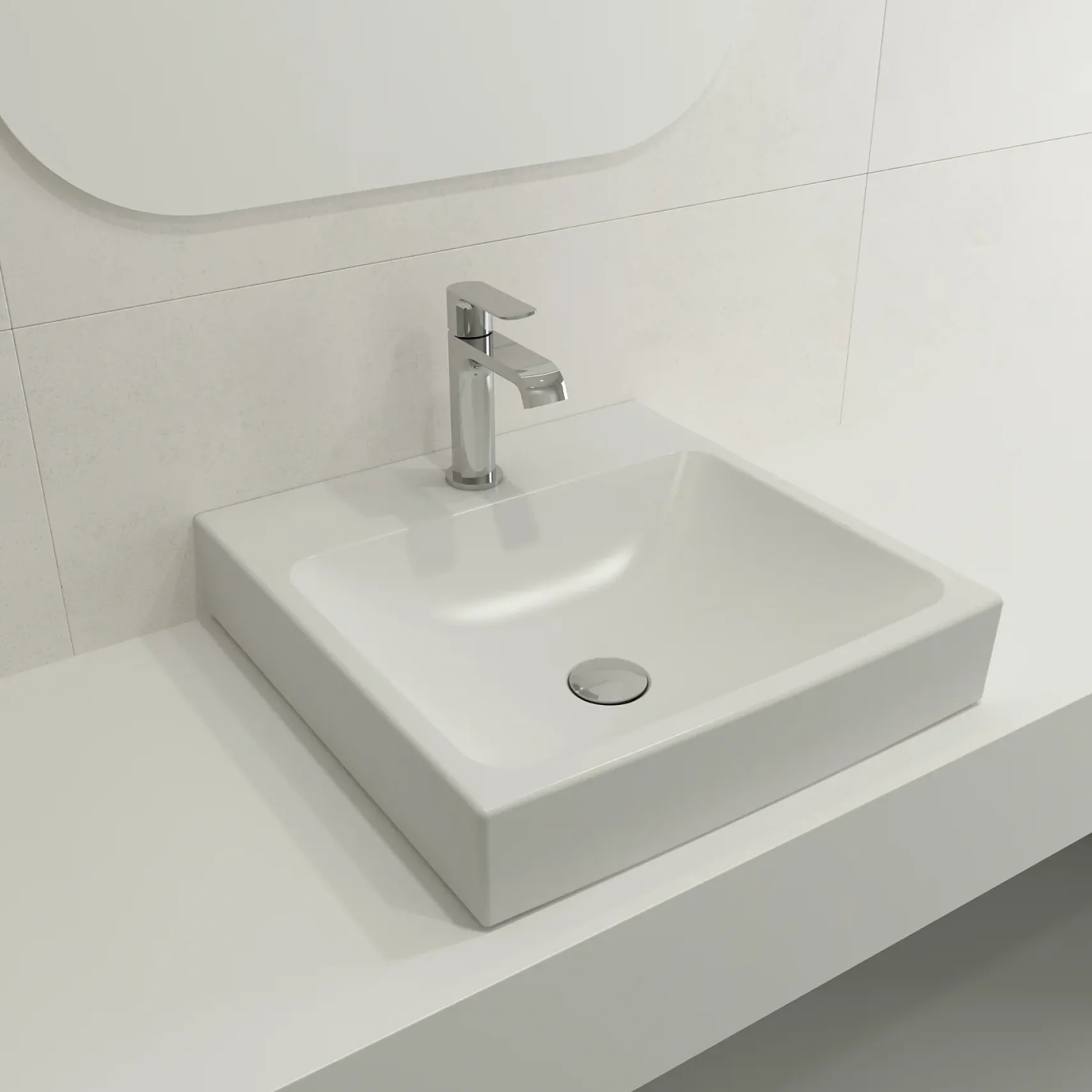 BOCCHI Scala 19" Square Wallmount Fireclay Bathroom Sink, Matte White, Single Faucet Hole, 1076-002-0126