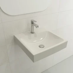 BOCCHI Scala 19" Square Wallmount Fireclay Bathroom Sink, Biscuit, Single Faucet Hole, 1076-014-0126