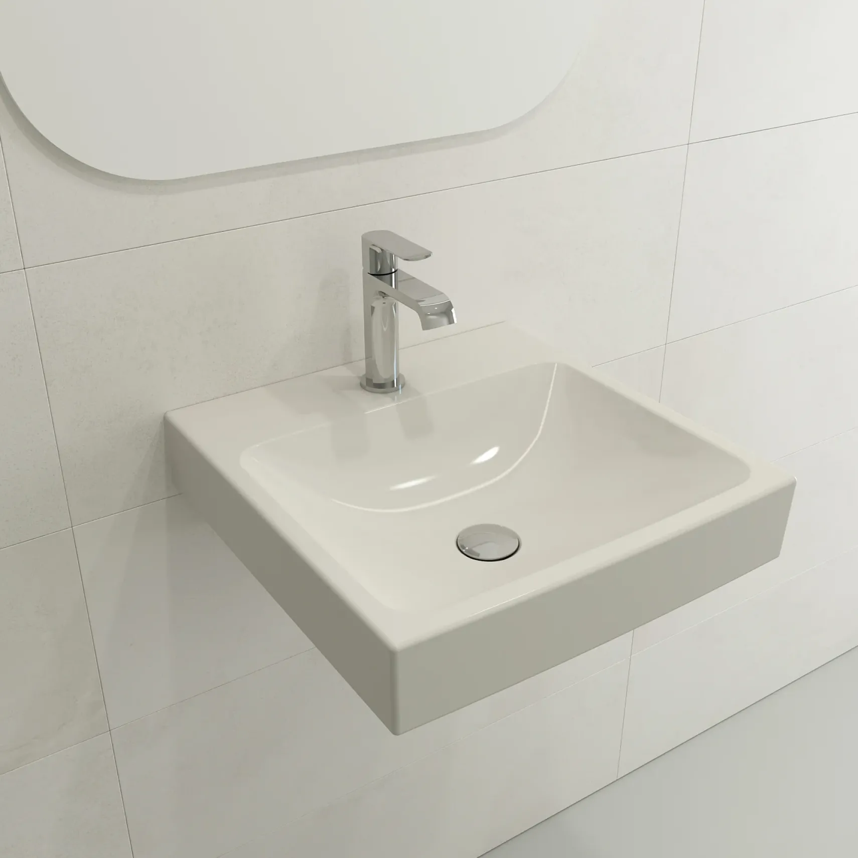 BOCCHI Scala 19" Square Wallmount Fireclay Bathroom Sink, Biscuit, Single Faucet Hole, 1076-014-0126