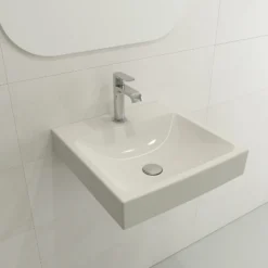 BOCCHI Scala 19" Square Wallmount Fireclay Bathroom Sink, Biscuit, Single Faucet Hole, 1076-014-0126