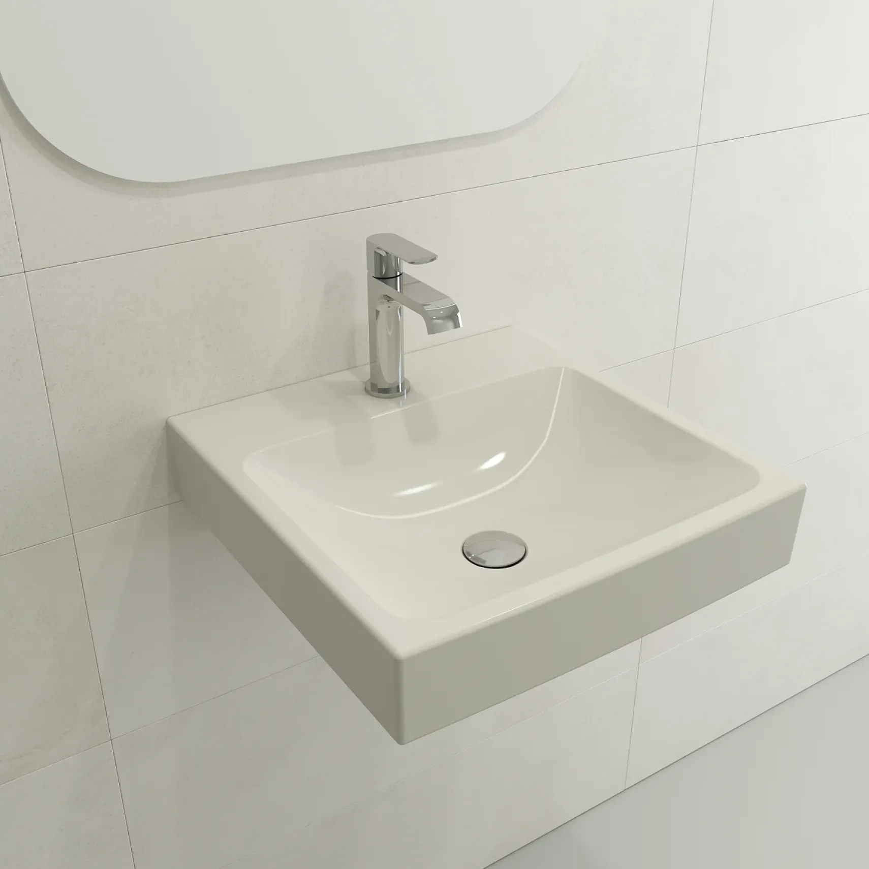 BOCCHI Scala 19" Square Wallmount Fireclay Bathroom Sink, Biscuit, Single Faucet Hole, 1076-014-0126